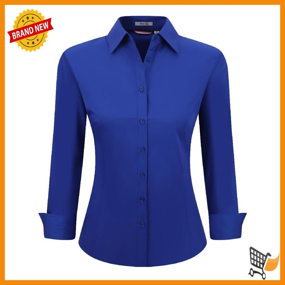 Womens Stretch Button Down Blouse Long Sleeve Work Office Wear